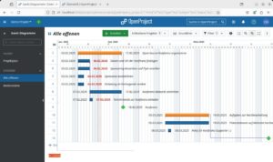 Abbildung 6: Das Gantt-Diagramm zeigt alle Phasen, Aufgaben und Meilensteine. Es erlaubt ein schnelles Anpassen einzelner Einträge.