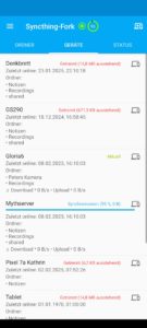 Abbildung 8: Die Android-App Syncthing Fork bietet neben der hier abgebildeten nativen GUI auch eine mit dem Syncthing-Webfrontend identische Weboberfl&auml;che.