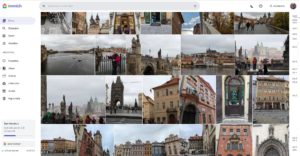 Abbildung 1: Die Darstellung im Browser zeigt links eine Seitenleiste mit verschiedenen Kategorien und rechts eine Zeitleiste zum Scrollen durch den Bildbestand. Links unten wird der verwendete Speicherplatz dargestellt, darunter gegebenenfalls der Status als finanzieller Unterst&uuml;tzer.