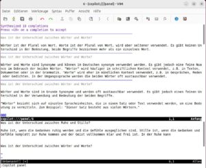 Abbildung 1: Die erste Anfrage an Copilot mittels Prompt im Editor Gvim.