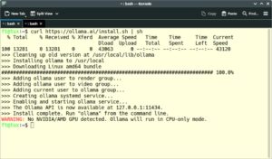 Abbildung 2: Wenn Ollama bei der Installation keine dedizierte Grafikkarte von Nvidia oder AMD findet, wird der Einsatz auf der CPU konfiguriert.