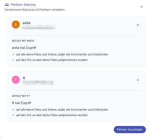 Abbildung 3: Immich erlaubt das Teilen von Inhalten mit anderen Usern der Plattform, aber auch mit solchen ohne Immich-Registrierung.