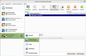 Abbildung 6: Der Snapshot-Manager von Virtualbox f&auml;llt etwas umst&auml;ndlich aus.