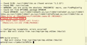 Abbildung 7: Das Build-System, hier Cmake, beschwert sich vor dem Kompilieren, dass es die ben&ouml;tigte Komponente <code>VIGRA</code> nicht finden kann.