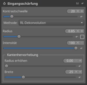 Abbildung 8: Das Werkzeug <span class="ui-element">Eingangsschärfung</span> schärft Fotos, ohne dabei Artefakte zu erzeugen.