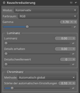 Abbildung 9: Bei der <span class="ui-element">Rauschreduzierung</span> genügt es in der Regel, sie einzuschalten, ohne groß nachzusteuern.