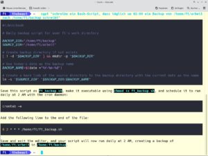 Abbildung 9: Auch ein Backup-Skript ist f&uuml;r ShellGPT kein Problem. Selbstverst&auml;ndlich sollte man kein Backup auf dieselbe Platte schreiben, aber zur Demonstration gen&uuml;gt es.