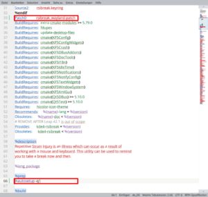 Abbildung 9: Zwei Ver&auml;nderungen an der SPEC-Datei f&uuml;r Rsibreak wenden den Wayland-Timer-Patch an und machen das Programm f&uuml;r das zeitgem&auml;&szlig;e Display-System tauglich.
