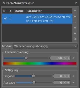 Abbildung 11: Das Tool <span class="ui-element">Farb-/Tonkorrektur</span> im Reiter <span class="ui-element">lokale Bearbeitung</span> erlaubt sehr umfangreiche Farb- und Helligkeitsänderungen in Kombination mit Auswahlen.