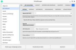 Abbildung 12: Die Felder zur Eingabe der API-Keys sind bei PyGPT gut zu erreichen.