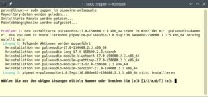 Abbildung 1: Pipewire und Pulseaudio k&ouml;nnen nicht gleichzeitig auf dem System laufen. Tippen Sie also die <\[>1].