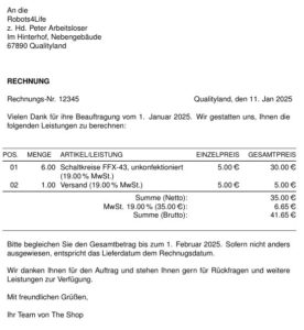 Abbildung 1: Ausschnitt aus der mit LaTeX erzeugten Rechnung.