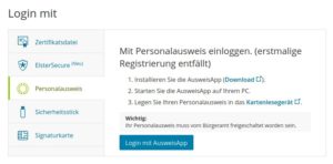 Abbildung 2: Elster bietet fünf verschiedene Möglichkeiten an, sich anzumelden.