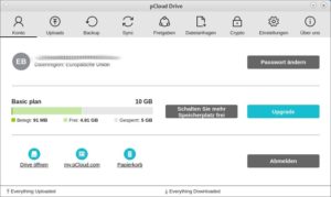 Abbildung 4: Die native Applikation von Pcloud bietet zahlreiche Funktionen, die in Reitern organisiert sind.