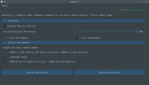Abbildung 4: Das in den Standard-Repos von Leap und Tumbleweed verf&uuml;gbare Rauschfilterprogramm Noisetorch klinkt sich nach dem Start automatisch in die Pipewire-Wiedergabekette ein.