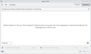 Abbildung 4: Die kleine Notiz-App Speech Note kommt als Flatpak ohne integrierte Sprachmodelle. Nach dem ersten Start müssen Sie diese zunächst installieren.