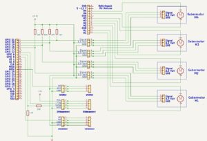 Abbildung 5: Der Schaltplan zum Fahrzeug zeigt zusätzliche Steckverbinder, über die Sie die Impulsgeber der Motoren, einen Distanzsensor, einen Linienfolgesensor und die WS2812-LED anschließen.