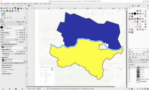 Abbildung 10: Das Einzeichnen des Flussverlaufs gelingt in Gimp dank des Pinselwerkzeugs einfacher und schneller als in Inkscape, setzt jedoch eine ruhige Hand voraus.