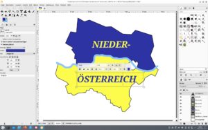 Abbildung 11: Die Beschriftung der Landesteile erfolgt auch in Gimp mit dem Textwerkzeug.