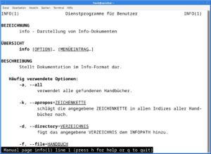 Abbildung 1: Die Manpage zum Programm <code>info</code> liegt auf Deutsch vor.