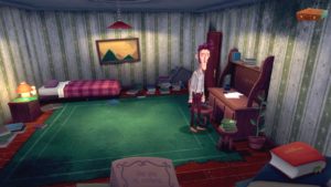 Abbildung 1: Slender Threads startet in Harvey Greens Hotelzimmer. Packen Sie hier Notizblock samt Stift, eine Ausgabe von Harveys Buch und das Türhängeschild ein.