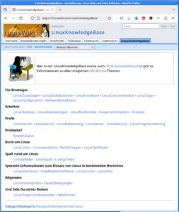 Abbildung 4: Die <span class="ui-element">KnowledgeBase</span> im LinuxWiki fungiert als Einstiegsseite.