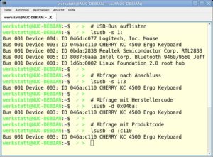 Abbildung 14: Mit Lsusb ermitteln Sie USB-Geräte bei Bedarf anhand des Anschlusses oder des Hersteller- respektive Produktcodes.