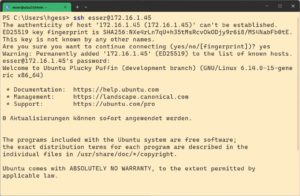 Abbildung 2: Den Fingerabdruck des SSH-Servers bestätigen Sie beim ersten Login.