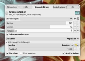 Abbildung 3: Der Dialog <span class="ui-element">Grau einfärben</span> bietet einen guten Mittelweg zum Erzeugen von Graustufenbildern. Er liefert schnelle Ergebnisse und erlaubt, Einfluss auf das Ergebnis zu nehmen.