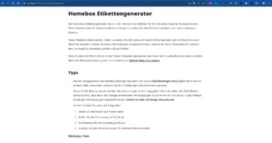 Abbildung 4: Dem Etikettengenerator ist eine eigene Hilfeseite gewidmet. Sie beschreibt auch, wie Sie die Standard-Etikettenbögen austauschen können.