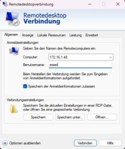 Abbildung 6: Klappen Sie im RDP-Client die Optionen aus, damit Sie einen Benutzernamen wählen können.