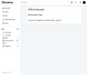 Abbildung 6: Nach dem Import einer größeren Menge an Einträgen sind mitunter doppelte Tags vorhanden. Mit <span class="ui-element">Bereinigungen</span> lässt sich das beheben.