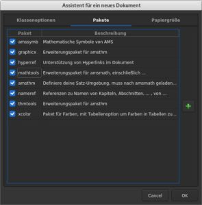 Abbildung 7: TeXstudio offeriert einen eigenen Reiter zur Paketauswahl.