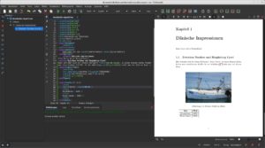 Abbildung 13: TeXstudio mit Eingabedatei und fertigem PDF.