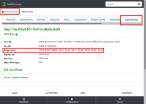 Abbildung 4: Für jedes Projekt auf dem OpenSuse-Build-Service, sei es das Home-Projekt eines externen Accounts oder ein offizielles OpenSuse-Projekt, gibt es einen eigenen Schlüssel für die Signatur der dort erstellten Repositories.