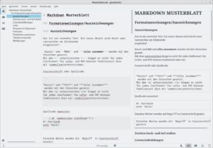 Abbildung 1: Ghostwriter zeigt den Markdown-Quelltext und eine Vorschau des fertigen Dokuments nebeneinander an.