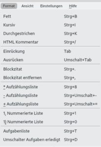 Abbildung 3: Über das Menü <span class="ui-element">Format</span> erreichen Sie in Ghostwriter die wichtigsten Formatierungsanweisungen.