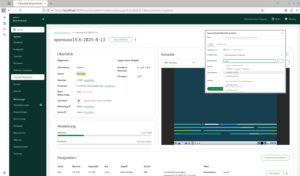 Abbildung 5: Cockpit richtet VMs für viele Distributionen auf bloße Eingabe des Namens ein (Inlay rechts oben) und zeigt deren Benutzeroberfläche eingebettet im Browserfenster an.