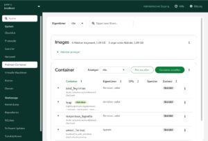 Abbildung 3: Die Containerverwaltung ist das wichtigste Modul von Cockpit unter Leap Micro, doch das webbasierte Management-Frontend administriert noch etliche weitere Aspekte des Systems.