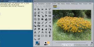 Abbildung 5: Via Waypipe l&auml;sst sich Gimp aus dem Container auf dem Leap-Micro-Server (IP-Adresse 192.168.178.68, Port&nbsp;2722) remote verwenden.