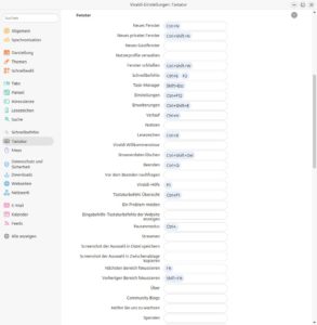 Abbildung 2: Der Vivaldi-Browser bietet &uuml;beraus detaillierte Einstellm&ouml;glichkeiten, darunter solche zum Anlegen von Shortcuts oder Mausgesten.