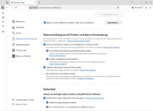 Abbildung 6: Mozilla bezieht zahlreiche Daten zur Nutzung von Firefox und aktiviert die entsprechenden Schalter bereits in der Grundeinstellung.