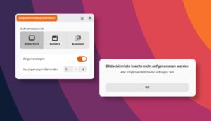 Abbildung 3: Das bisherige Screenshot-Tool von Gnome funktioniert nicht mehr. Damit f&auml;llt die zeitverz&ouml;gerte Screenshot-Funktion weg.