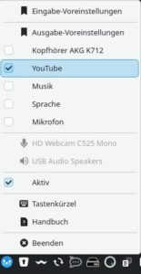 Abbildung 2: EasyEffects 8.0 erhielt ein Menü im System-Tray, mit dem sich unter anderem per Mausklick alle Plugins ausblenden sowie die eingestellten Profile auswählen lassen.
