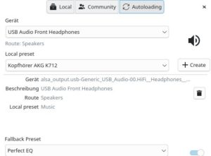 Abbildung 6: Per Autoloading verbinden Sie Presets mit Aus- oder Eingabegeräten. Hier wurde der Eingang für Kopfhörer mit dem von AutoEQ heruntergeladenen Preset für den AKG K712 verbunden.