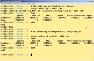 Abbildung 1: Zum Aufzeichnen und Wiedergeben einer Terminalsitzung mit Script genügen wenige Optionen.