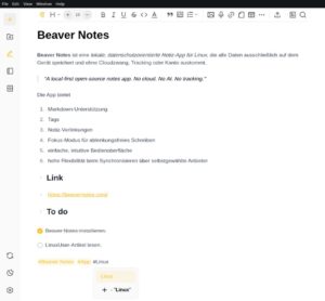 Abbildung 2: Für Notizen setzt Beaver Notes auf Markdown. Schlagwörter bringen Ordnung in Ihre Sammlung.