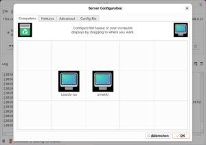 Abbildung 3: In der <span class="ui-element">Server Configuration</span> legen Sie die Position der Displays fest, ähnlich wie bei der Monitorverwaltung eines Systems mit mehreren Bildschirmen.