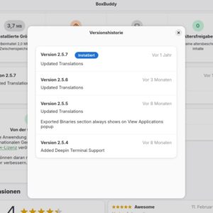 Abbildung 6: Der Gnome-Software-Store zeigt zwar im Flathub-Repository vorhandene Versionen der Pakete, f&uuml;r &auml;ltere Versionen steht ein R&uuml;ckgriff auf die Konsole an.