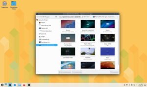 Abbildung 1: Im KDE-Store finden sich zahlreiche Alternativen für das Login-Screen-Design <span class="ui-element">Breeze for openSUSE</span>. Anders als das Thumbnail weist es denselben orangefarbenen Hintergrund auf wie der Desktop.